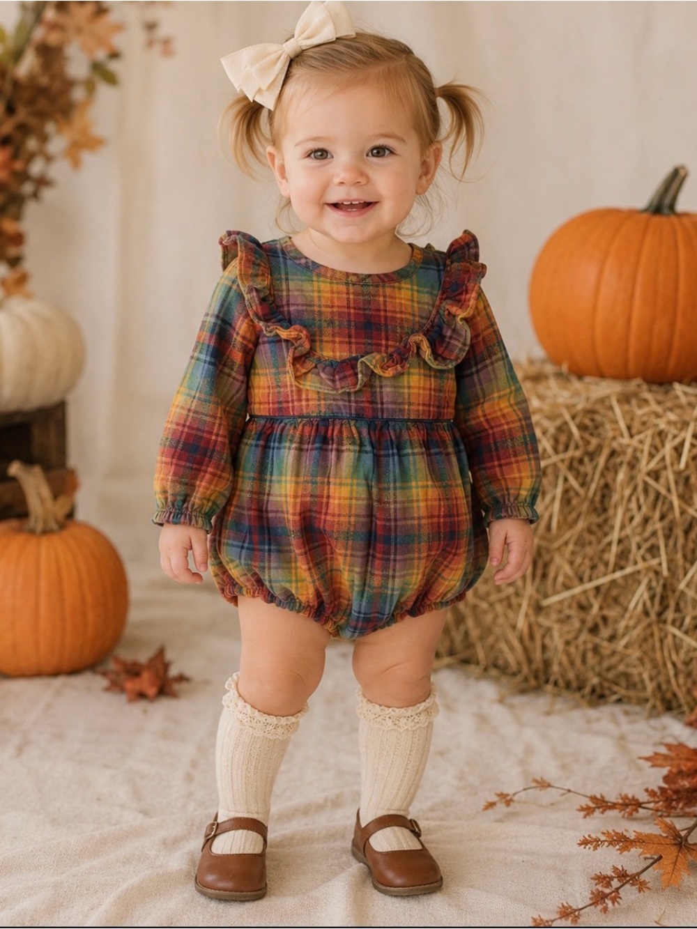 RuffleButts Toddler Girls Plaid Bubble Romper 18-24M Autumn Cotton Flannel